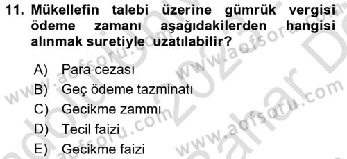 Özel Vergi Hukuku 2 Dersi 2023 - 2024 Yılı (Vize) Ara Sınavı 11. Soru