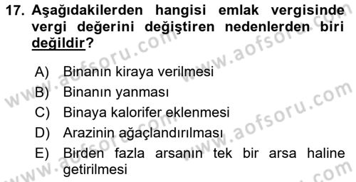 Özel Vergi Hukuku 2 Dersi 2023 - 2024 Yılı (Vize) Ara Sınav Soruları 17. Soru