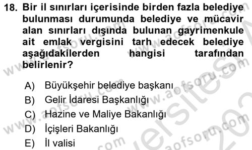 Özel Vergi Hukuku 2 Dersi 2023 - 2024 Yılı (Vize) Ara Sınav Soruları 18. Soru