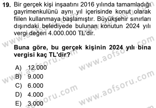 Özel Vergi Hukuku 2 Dersi 2023 - 2024 Yılı (Vize) Ara Sınav Soruları 19. Soru