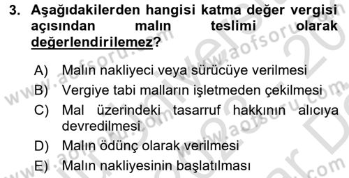 Özel Vergi Hukuku 2 Dersi 2023 - 2024 Yılı (Vize) Ara Sınavı 3. Soru