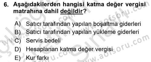 Özel Vergi Hukuku 2 Dersi 2023 - 2024 Yılı (Vize) Ara Sınav Soruları 6. Soru
