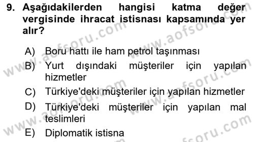 Özel Vergi Hukuku 2 Dersi 2023 - 2024 Yılı (Vize) Ara Sınav Soruları 9. Soru