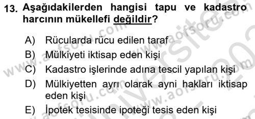 Özel Vergi Hukuku 2 Dersi 2023 - 2024 Yılı (Final) Dönem Sonu Sınav Soruları 13. Soru