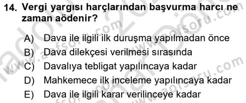 Özel Vergi Hukuku 2 Dersi 2023 - 2024 Yılı (Final) Dönem Sonu Sınav Soruları 14. Soru