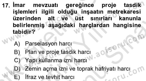 Özel Vergi Hukuku 2 Dersi 2023 - 2024 Yılı (Final) Dönem Sonu Sınav Soruları 17. Soru