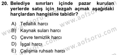 Özel Vergi Hukuku 2 Dersi 2023 - 2024 Yılı (Final) Dönem Sonu Sınav Soruları 20. Soru