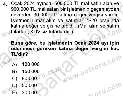 Özel Vergi Hukuku 2 Dersi 2023 - 2024 Yılı (Final) Dönem Sonu Sınav Soruları 4. Soru