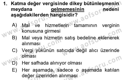 Özel Vergi Hukuku 2 Dersi 2024 - 2025 Yılı (Vize) Ara Sınav Soruları 1. Soru