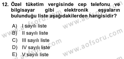 Özel Vergi Hukuku 2 Dersi 2024 - 2025 Yılı (Vize) Ara Sınav Soruları 12. Soru
