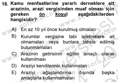 Özel Vergi Hukuku 2 Dersi 2024 - 2025 Yılı (Vize) Ara Sınav Soruları 18. Soru