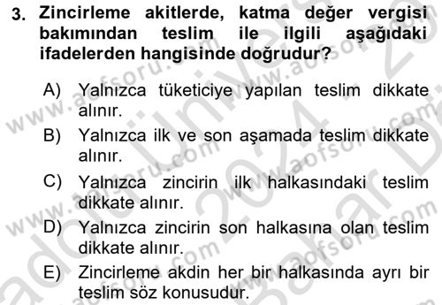 Özel Vergi Hukuku 2 Dersi 2024 - 2025 Yılı (Vize) Ara Sınav Soruları 3. Soru