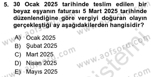 Özel Vergi Hukuku 2 Dersi 2024 - 2025 Yılı (Vize) Ara Sınav Soruları 5. Soru