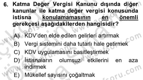 Özel Vergi Hukuku 2 Dersi 2024 - 2025 Yılı (Vize) Ara Sınav Soruları 6. Soru