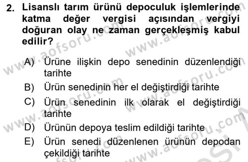 Özel Vergi Hukuku 2 Dersi 2024 - 2025 Yılı (Final) Dönem Sonu Sınav Soruları 2. Soru
