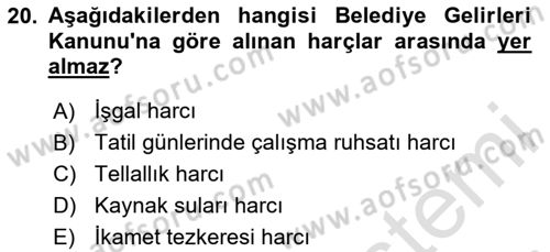 Özel Vergi Hukuku 2 Dersi 2024 - 2025 Yılı (Final) Dönem Sonu Sınav Soruları 20. Soru
