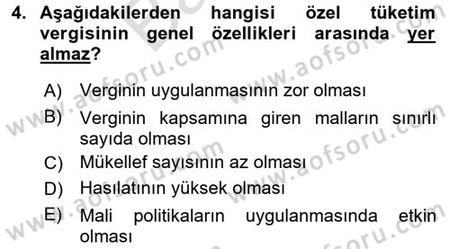 Özel Vergi Hukuku 2 Dersi 2024 - 2025 Yılı (Final) Dönem Sonu Sınav Soruları 4. Soru