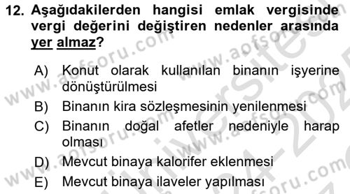 Özel Vergi Hukuku 2 Dersi 2024 - 2025 Yılı Yaz Okulu Sınav Soruları 12. Soru