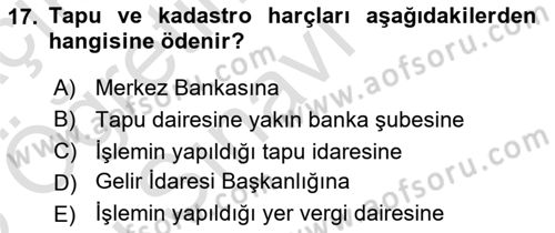 Özel Vergi Hukuku 2 Dersi 2024 - 2025 Yılı Yaz Okulu Sınav Soruları 17. Soru