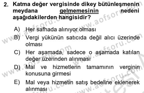 Özel Vergi Hukuku 2 Dersi 2024 - 2025 Yılı Yaz Okulu Sınav Soruları 2. Soru