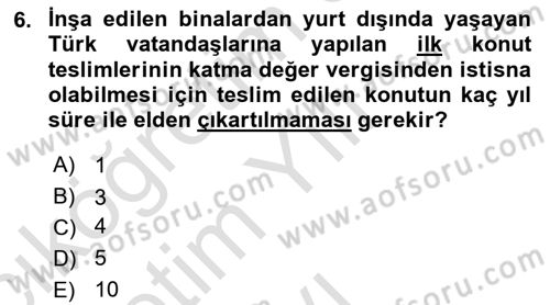 Özel Vergi Hukuku 2 Dersi 2024 - 2025 Yılı Yaz Okulu Sınav Soruları 6. Soru