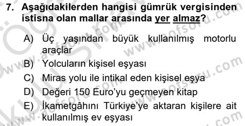 Özel Vergi Hukuku 2 Dersi 2024 - 2025 Yılı Yaz Okulu Sınav Soruları 7. Soru