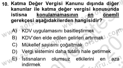 Özel Vergi Hukuku 2 Dersi 2025 - 2026 Yılı (Vize) Ara Sınav Soruları 10. Soru
