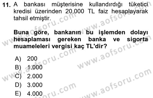 Özel Vergi Hukuku 2 Dersi 2025 - 2026 Yılı (Vize) Ara Sınav Soruları 11. Soru