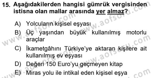 Özel Vergi Hukuku 2 Dersi 2025 - 2026 Yılı (Vize) Ara Sınav Soruları 15. Soru