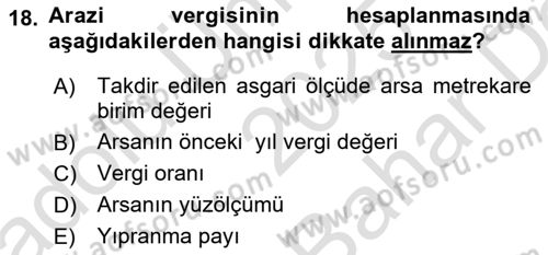 Özel Vergi Hukuku 2 Dersi 2025 - 2026 Yılı (Vize) Ara Sınav Soruları 18. Soru
