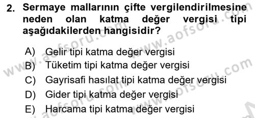 Özel Vergi Hukuku 2 Dersi 2025 - 2026 Yılı (Vize) Ara Sınav Soruları 2. Soru