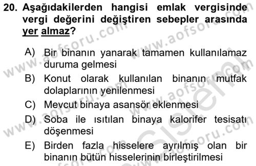 Özel Vergi Hukuku 2 Dersi 2025 - 2026 Yılı (Vize) Ara Sınav Soruları 20. Soru