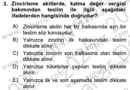 Özel Vergi Hukuku 2 Dersi 2025 - 2026 Yılı (Vize) Ara Sınav Soruları 3. Soru