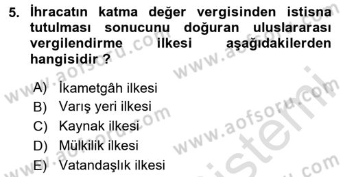 Özel Vergi Hukuku 2 Dersi 2025 - 2026 Yılı (Vize) Ara Sınav Soruları 5. Soru