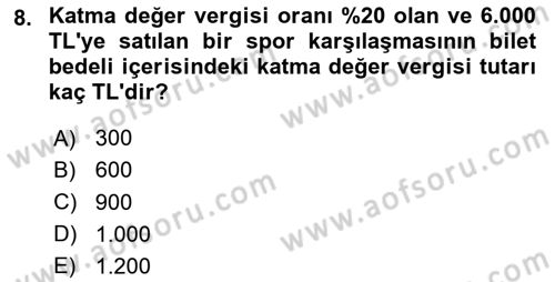 Özel Vergi Hukuku 2 Dersi 2025 - 2026 Yılı (Vize) Ara Sınav Soruları 8. Soru