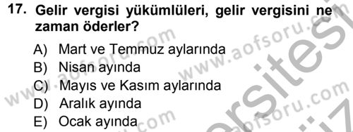 Vergi Hukuku Dersi 2012 - 2013 Yılı (Vize) Ara Sınav Soruları 17. Soru