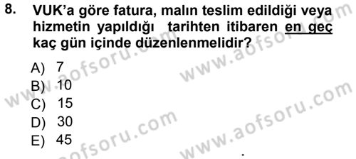 Vergi Hukuku Dersi 2012 - 2013 Yılı (Vize) Ara Sınav Soruları 8. Soru
