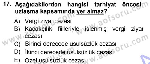 Vergi Hukuku Dersi 2012 - 2013 Yılı (Final) Dönem Sonu Sınav Soruları 17. Soru
