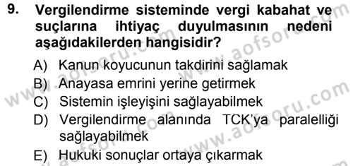 Vergi Hukuku Dersi 2012 - 2013 Yılı (Final) Dönem Sonu Sınav Soruları 9. Soru