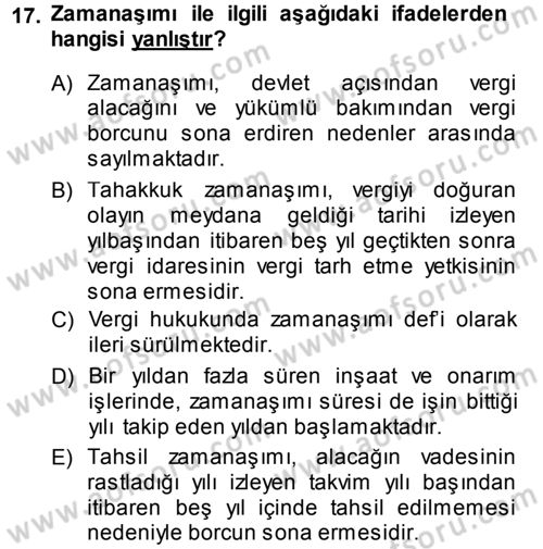 Vergi Hukuku Dersi 2013 - 2014 Yılı (Vize) Ara Sınav Soruları 17. Soru