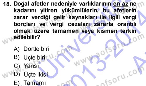 Vergi Hukuku Dersi 2013 - 2014 Yılı (Vize) Ara Sınav Soruları 18. Soru