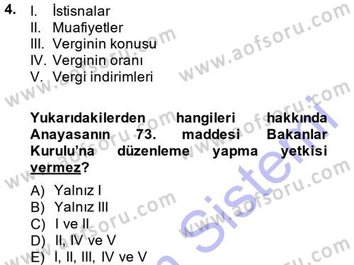 Vergi Hukuku Dersi 2013 - 2014 Yılı (Vize) Ara Sınav Soruları 4. Soru