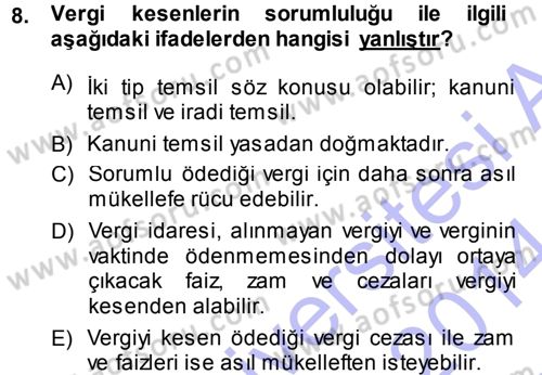 Vergi Hukuku Dersi 2013 - 2014 Yılı (Vize) Ara Sınav Soruları 8. Soru