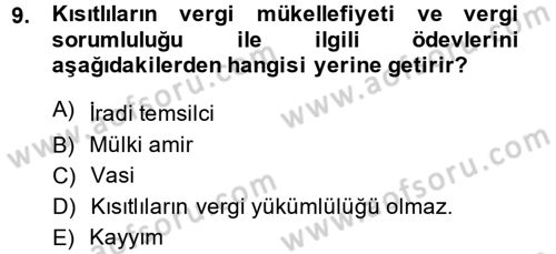 Vergi Hukuku Dersi 2013 - 2014 Yılı (Vize) Ara Sınav Soruları 9. Soru
