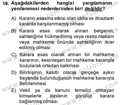Vergi Hukuku Dersi 2013 - 2014 Yılı (Final) Dönem Sonu Sınav Soruları 16. Soru