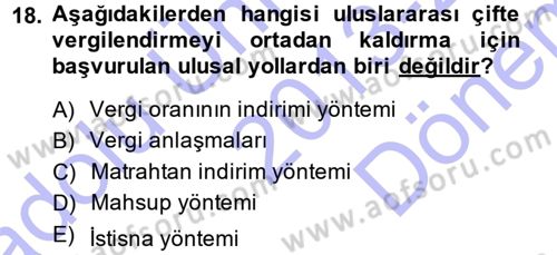 Vergi Hukuku Dersi 2013 - 2014 Yılı (Final) Dönem Sonu Sınav Soruları 18. Soru