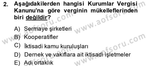 Vergi Hukuku Dersi 2013 - 2014 Yılı (Final) Dönem Sonu Sınav Soruları 2. Soru