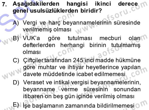 Vergi Hukuku Dersi 2013 - 2014 Yılı (Final) Dönem Sonu Sınav Soruları 7. Soru