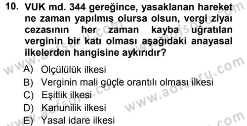 Vergi Hukuku Dersi 2013 - 2014 Yılı Tek Ders Sınav Soruları 10. Soru