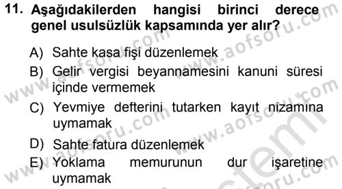 Vergi Hukuku Dersi 2013 - 2014 Yılı Tek Ders Sınav Soruları 11. Soru